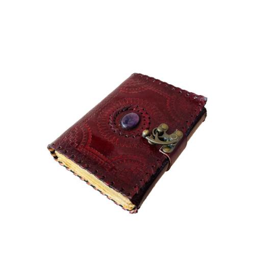 Antique Stone Leather Journal Embossed Brown Book of Shadows Prop Handmade Paper Personal Organizer Gift for her Planner